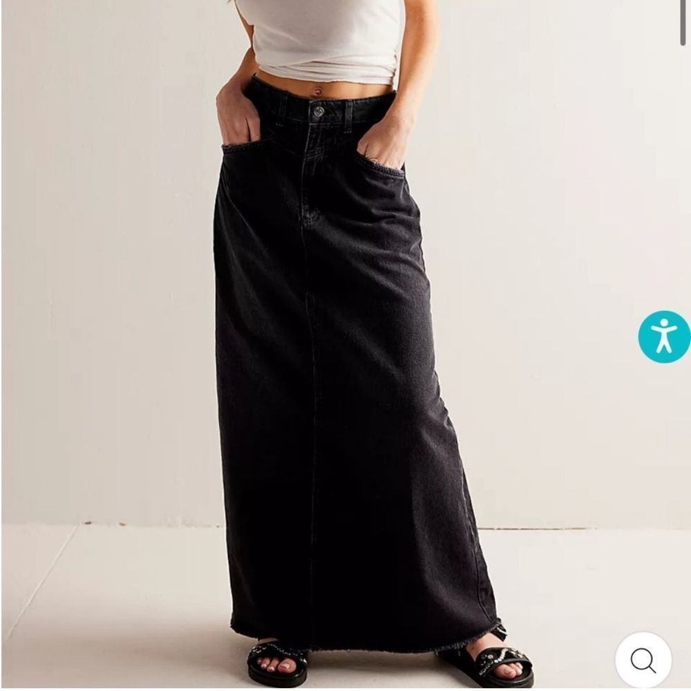 FREE PEOPLE WE THE FREE COME AS YOU ARE DENIM MAXI SKIRT - BLACK 2 - Picture 2 of 12